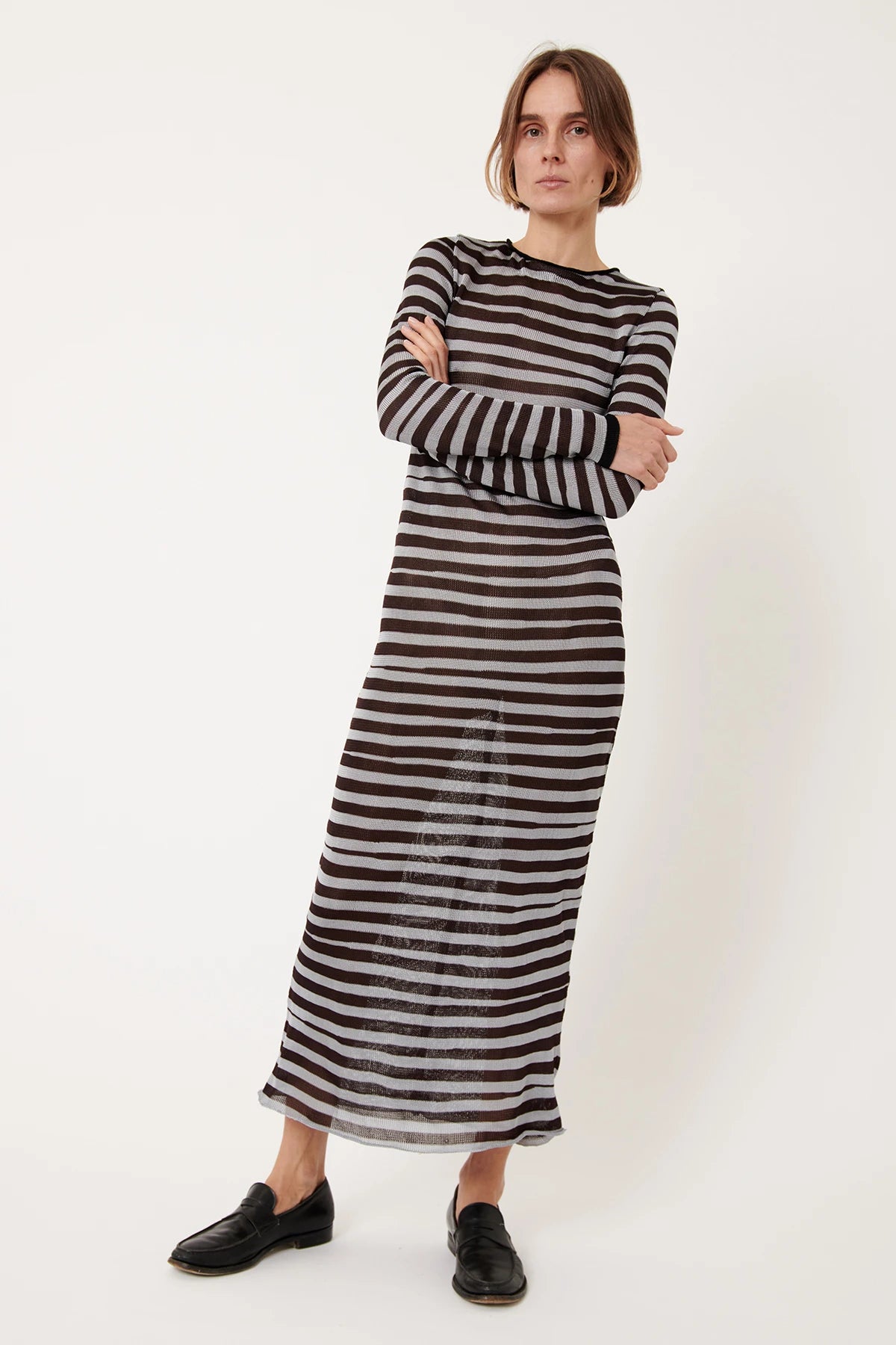 Momo Knitted Long Dress Striped Grigio and Moca