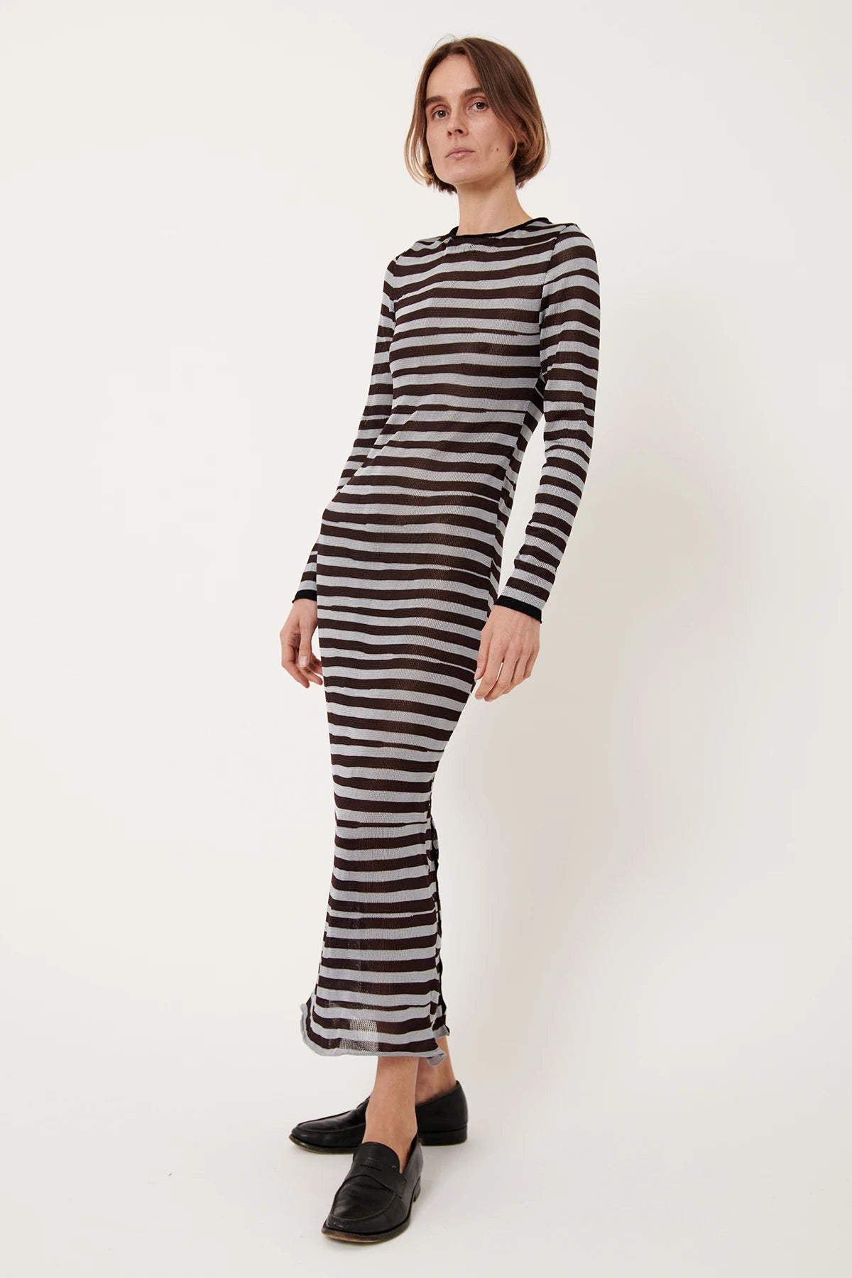 Momo Knitted Long Dress Striped Grigio and Moca