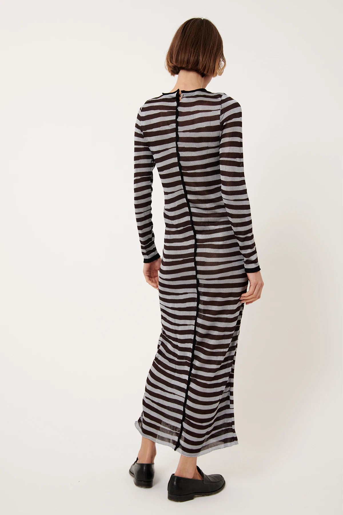 Momo Knitted Long Dress Striped Grigio and Moca