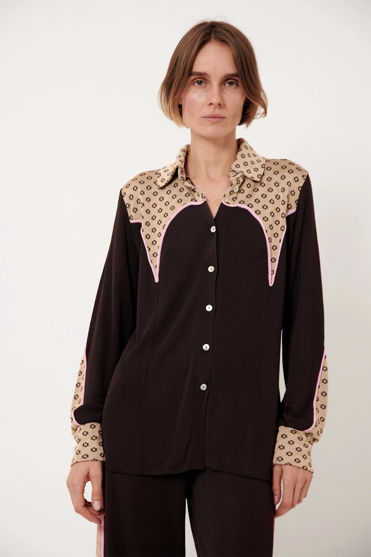 Monica Knitted Shirt Cioccolato and Sabbia
