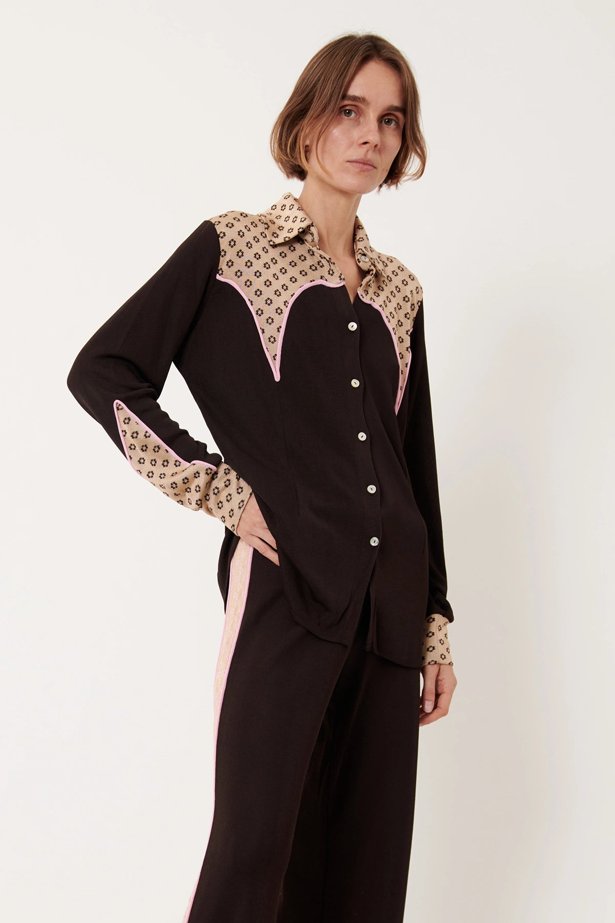 Monica Knitted Shirt Cioccolato and Sabbia