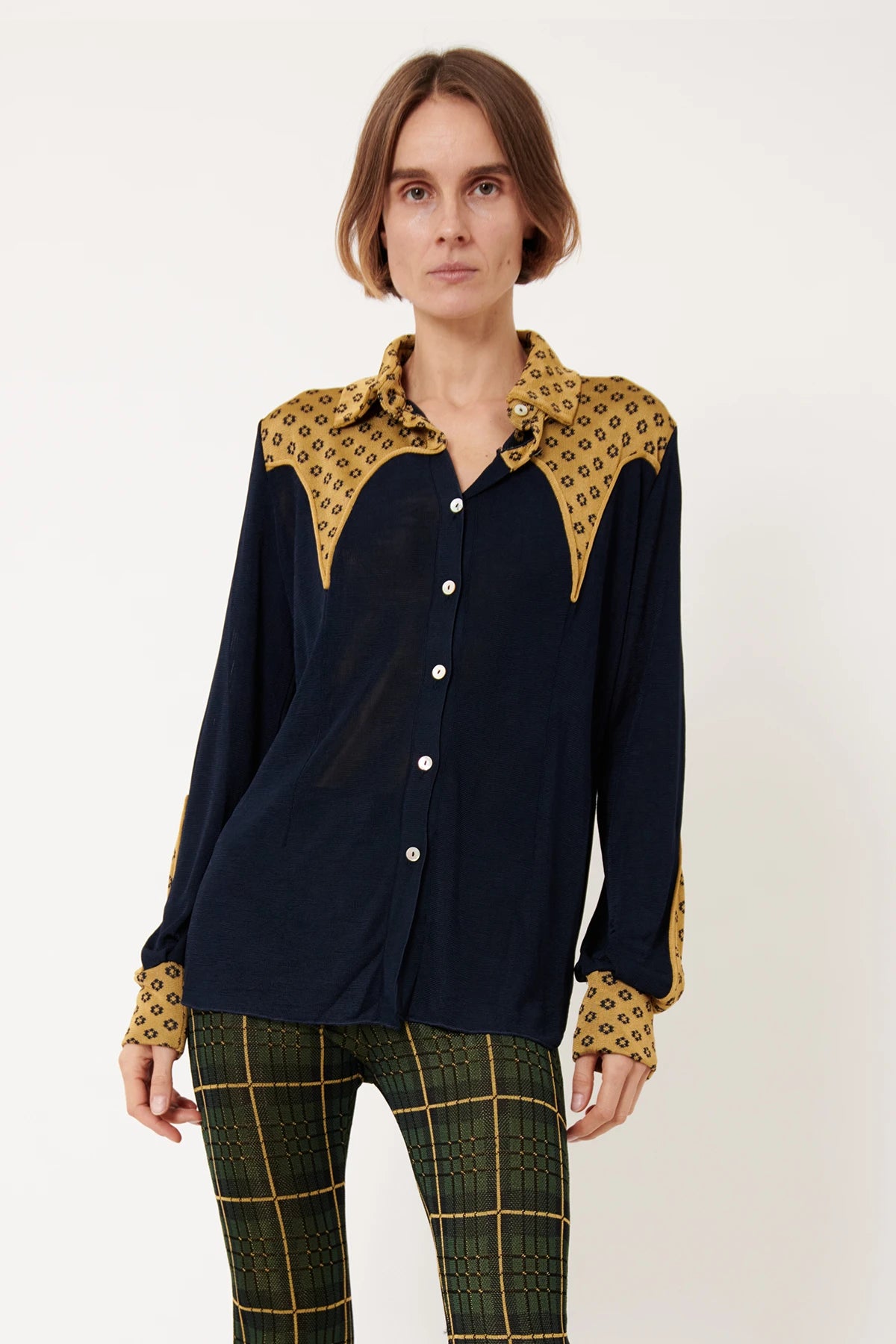 Monica Knitted Shirt Navy and Oliva