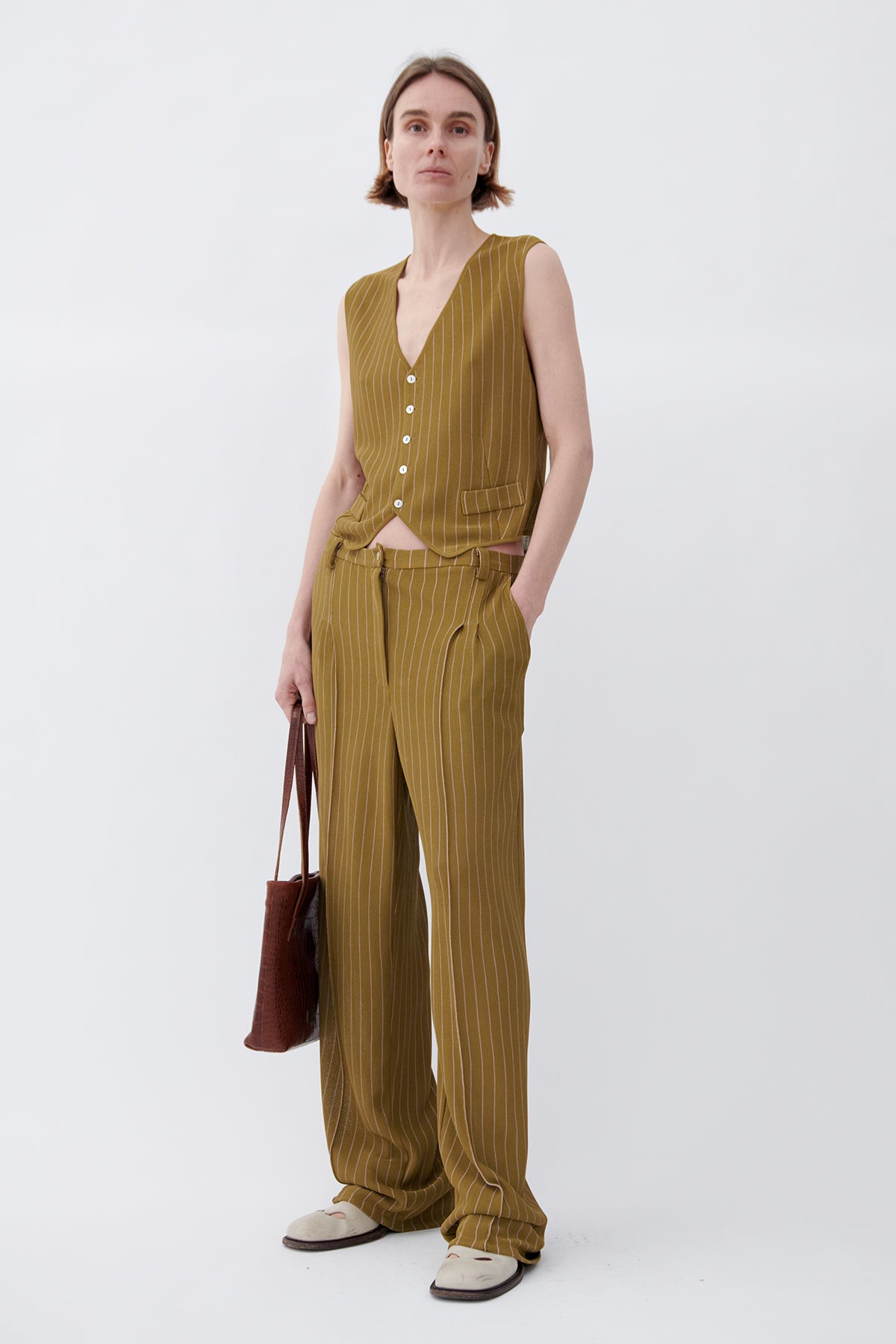 Poldo Knitted Pants Gessato Kaki and Rosa