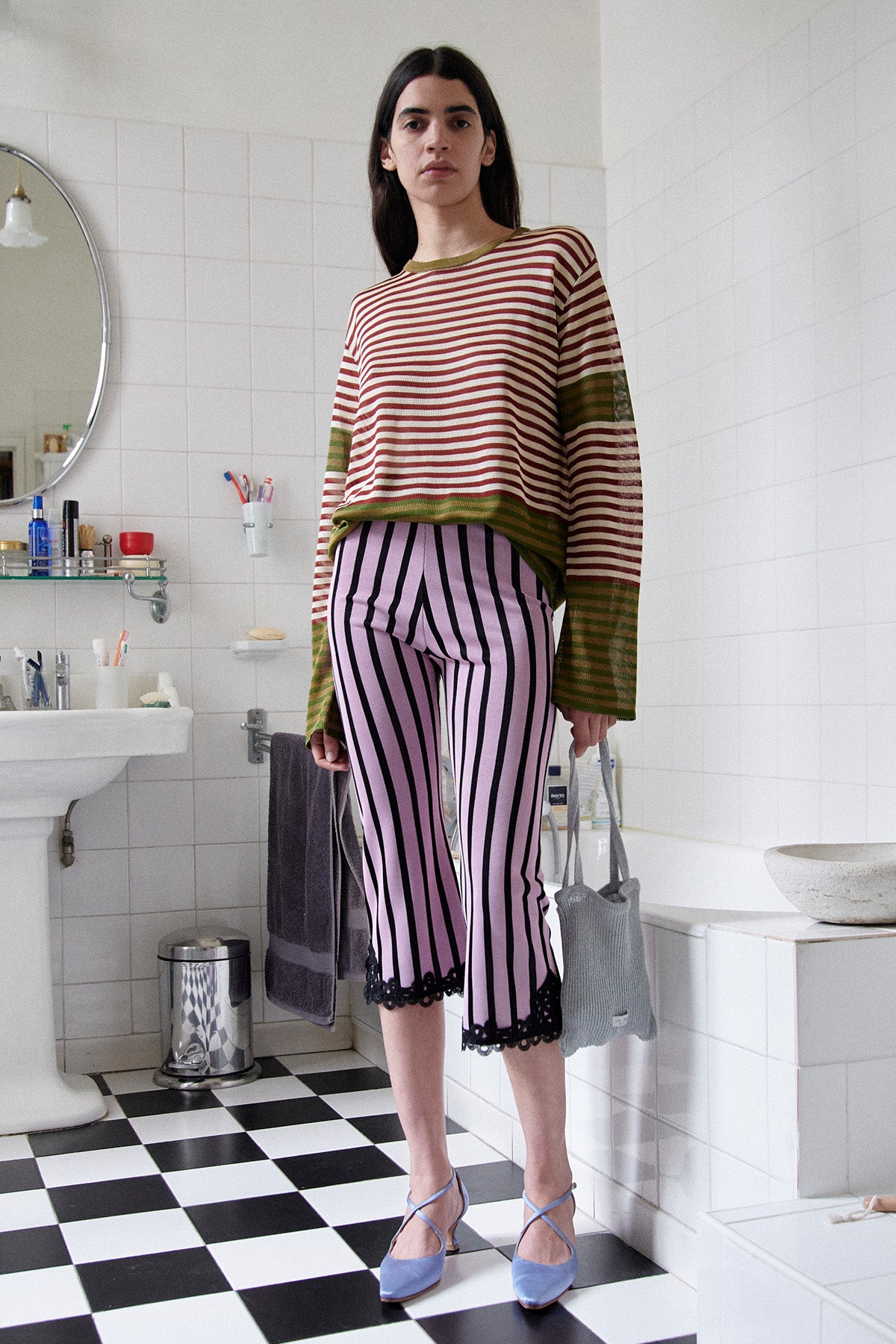 Aramis Knitted Capri Pants Rosa and Nero