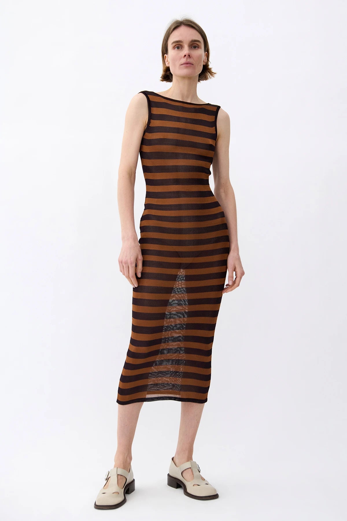 Amore Knitted Dress Stripped Moca and Caramello