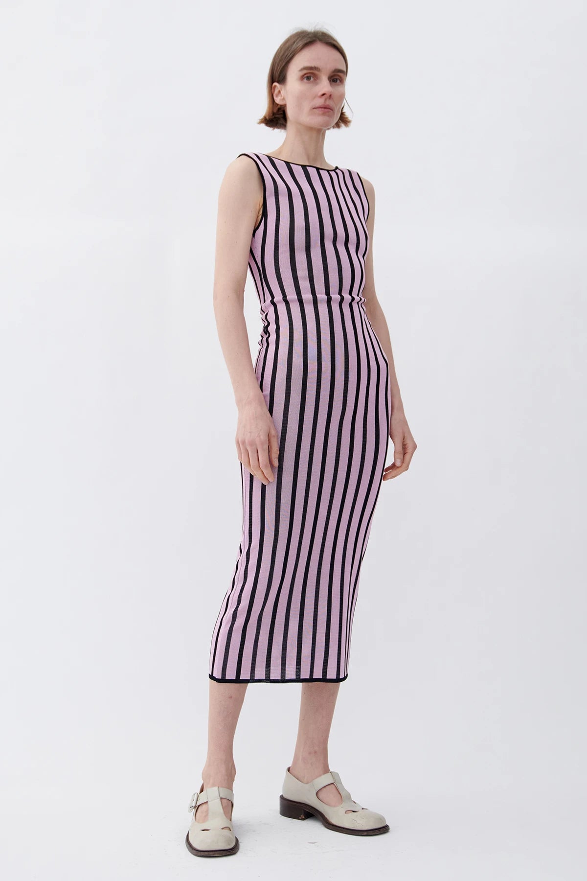 Amore Knitted Dress Striped Rosa and Nero