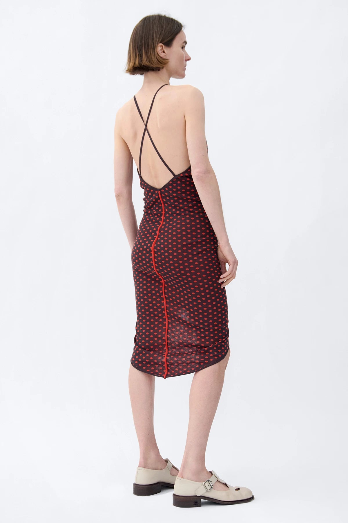 Ezra Knitted Dress Polka Dot Cioccolato and Rosso