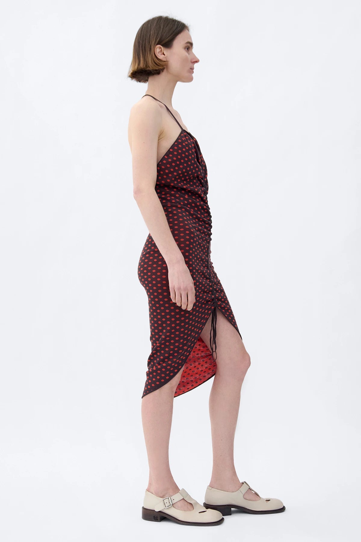 Ezra Knitted Dress Polka Dot Cioccolato and Rosso