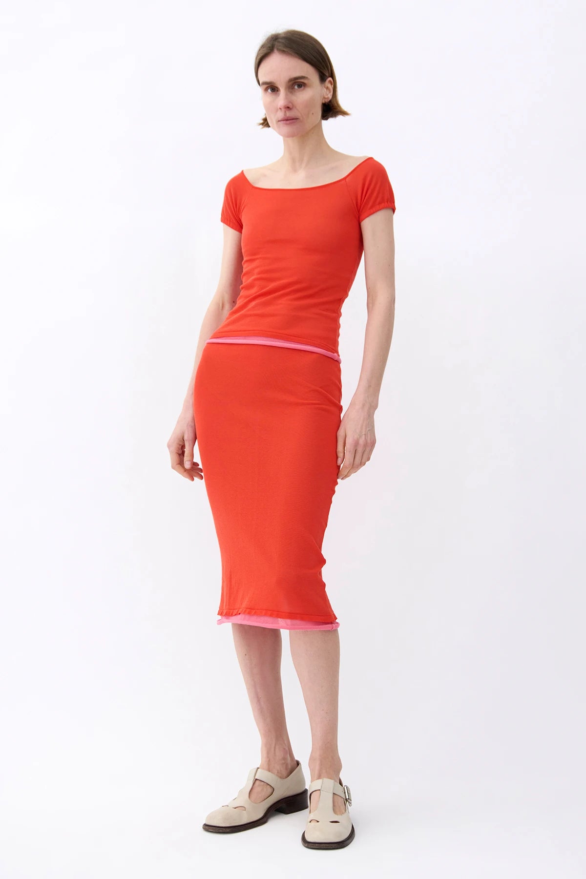 Iole Knitted Skirt Rosso and Rosa