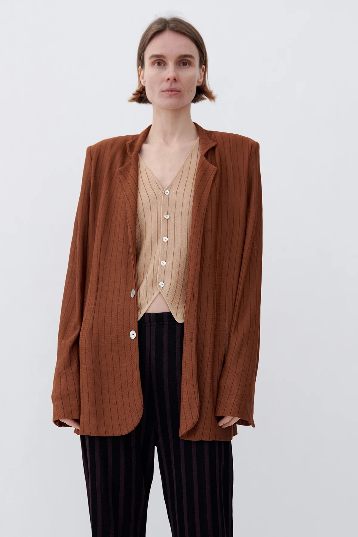 Marlene Knitted Jacket Gessato Caramello and Moca