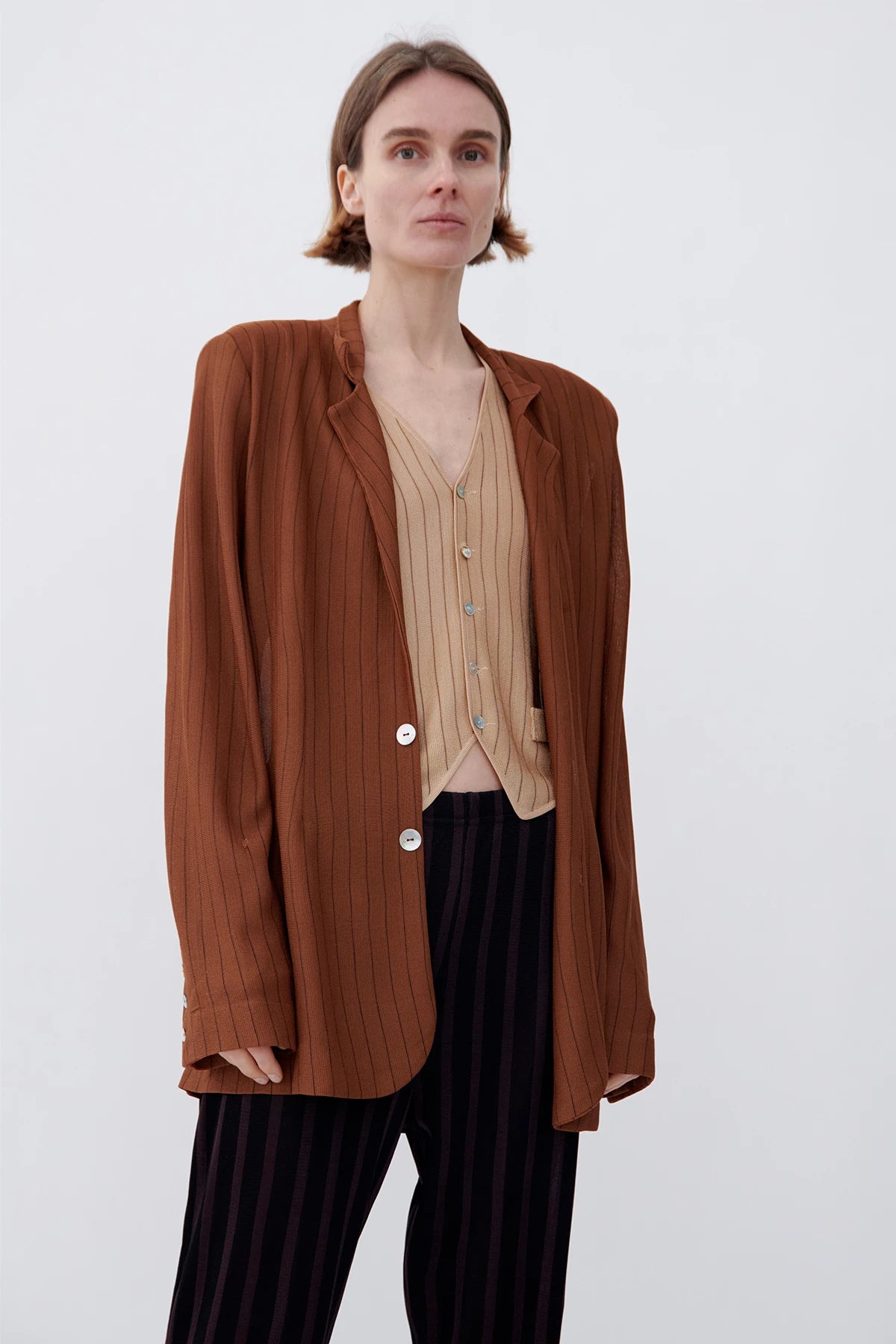 Marlene Knitted Jacket Gessato Caramello and Moca