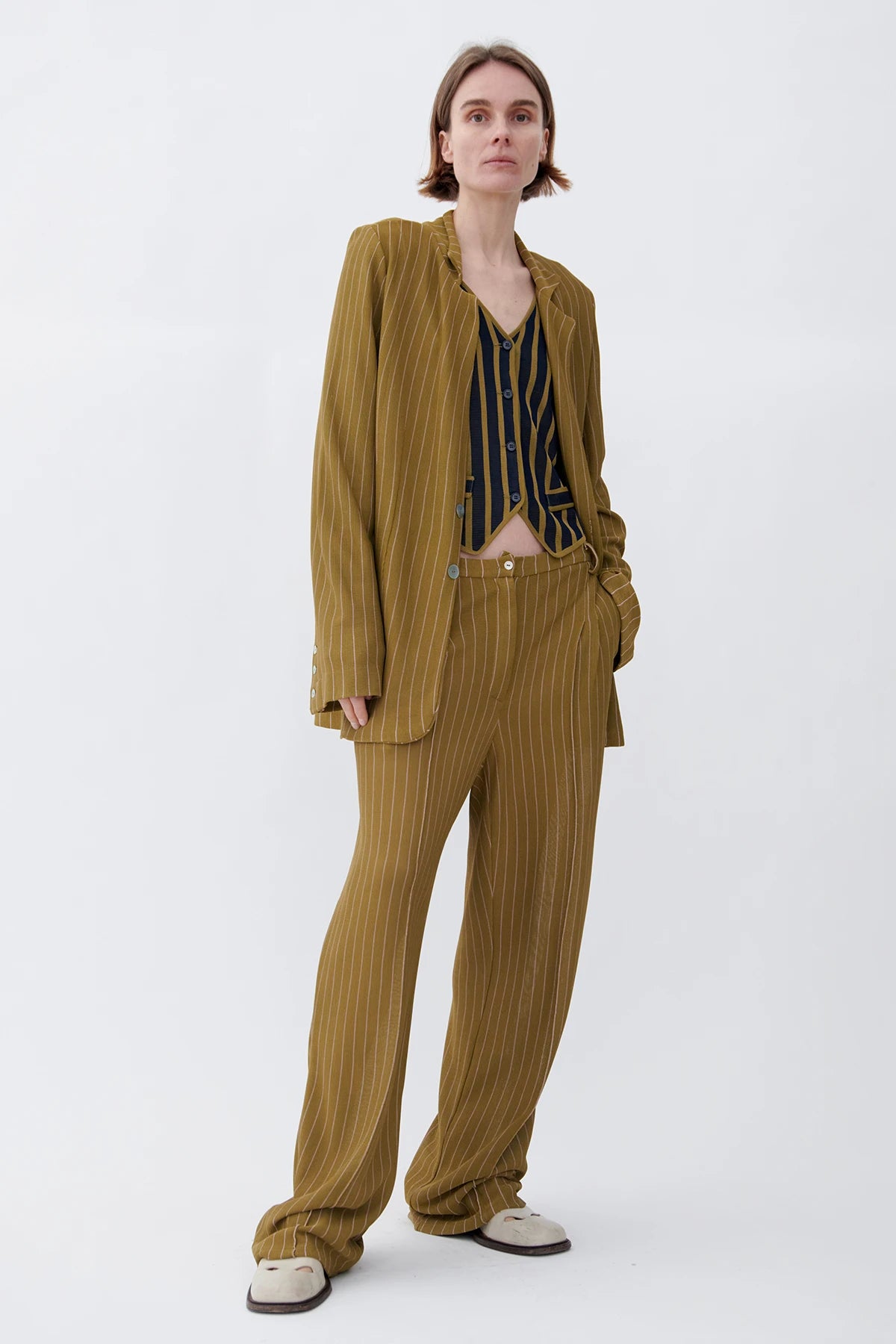 Marlene Knitted Jacket Gessato Kaki and Rosa