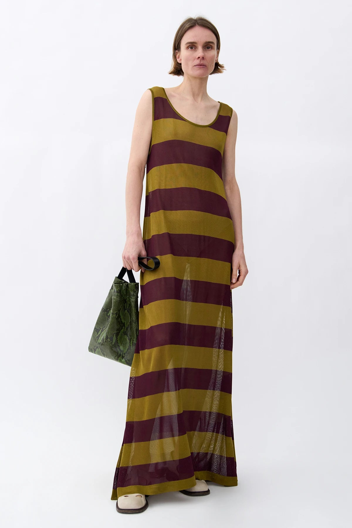 Paco dress striped Oliva and Melanzana