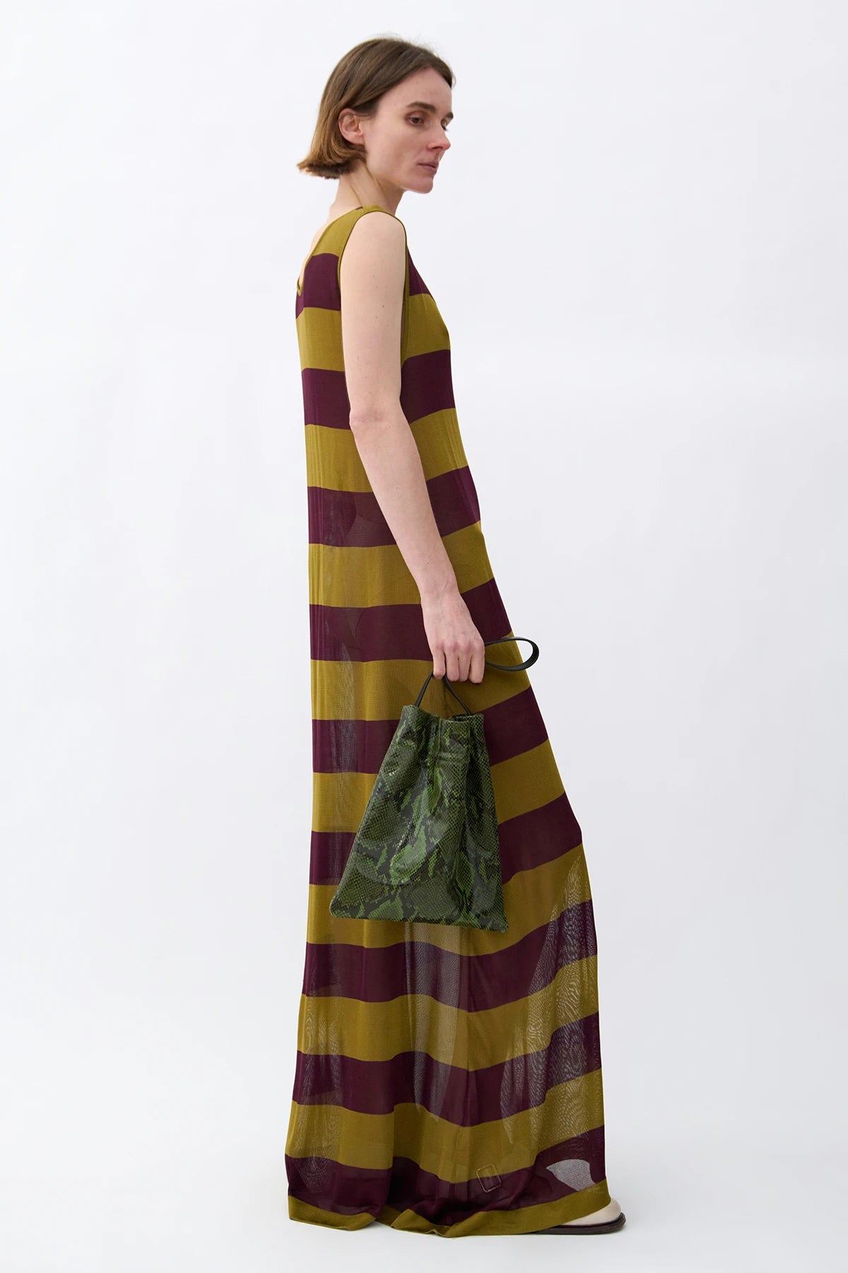 Paco dress striped Oliva and Melanzana