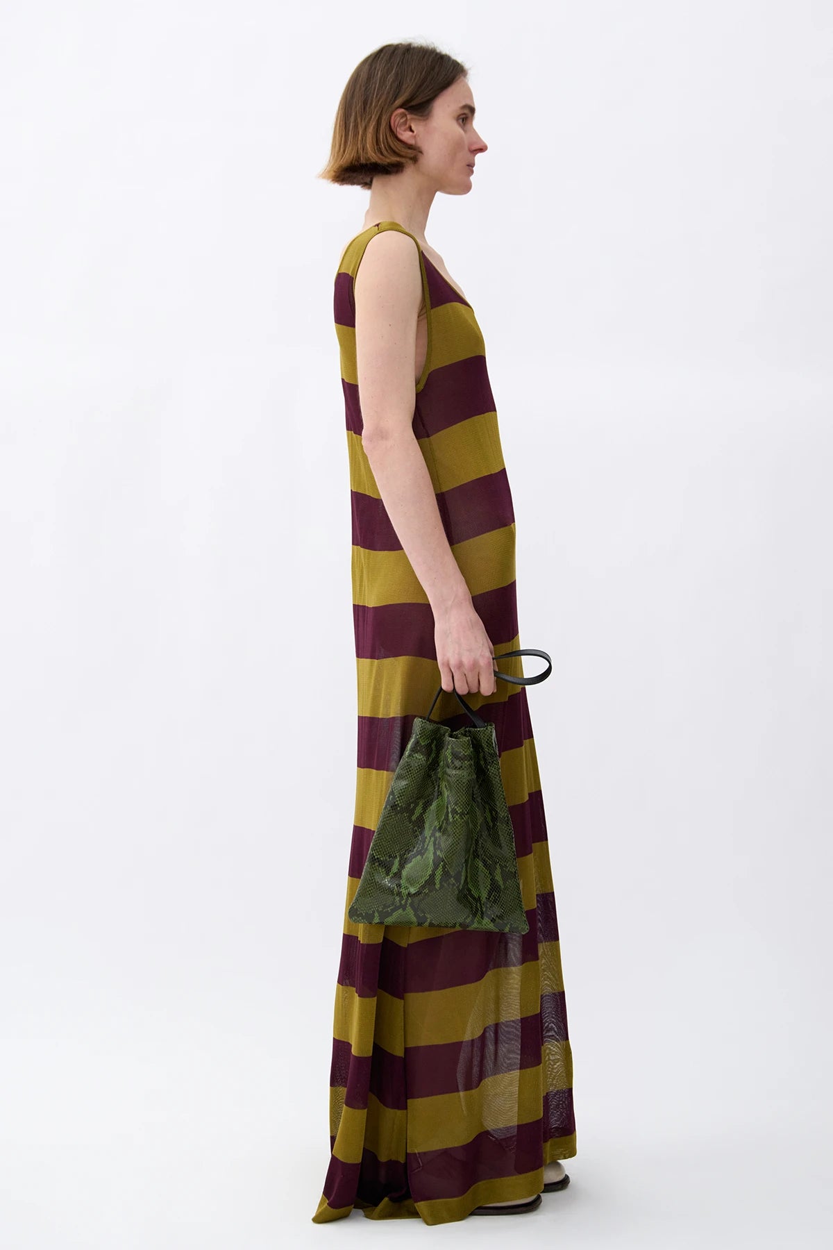 Paco dress striped Oliva and Melanzana