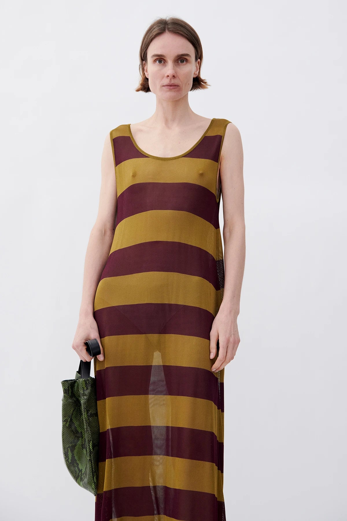 Paco dress striped Oliva and Melanzana