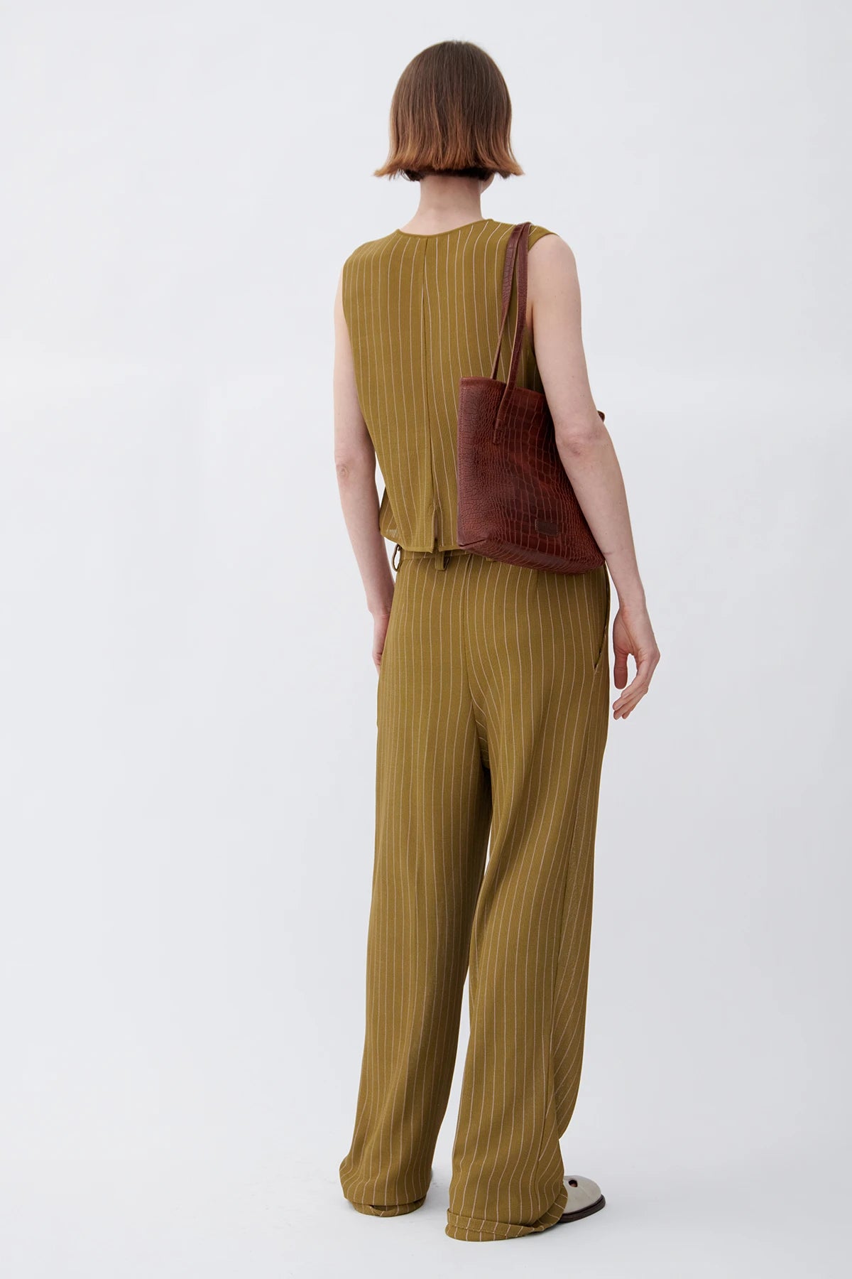 Poldo Knitted Pants Gessato Kaki and Rosa