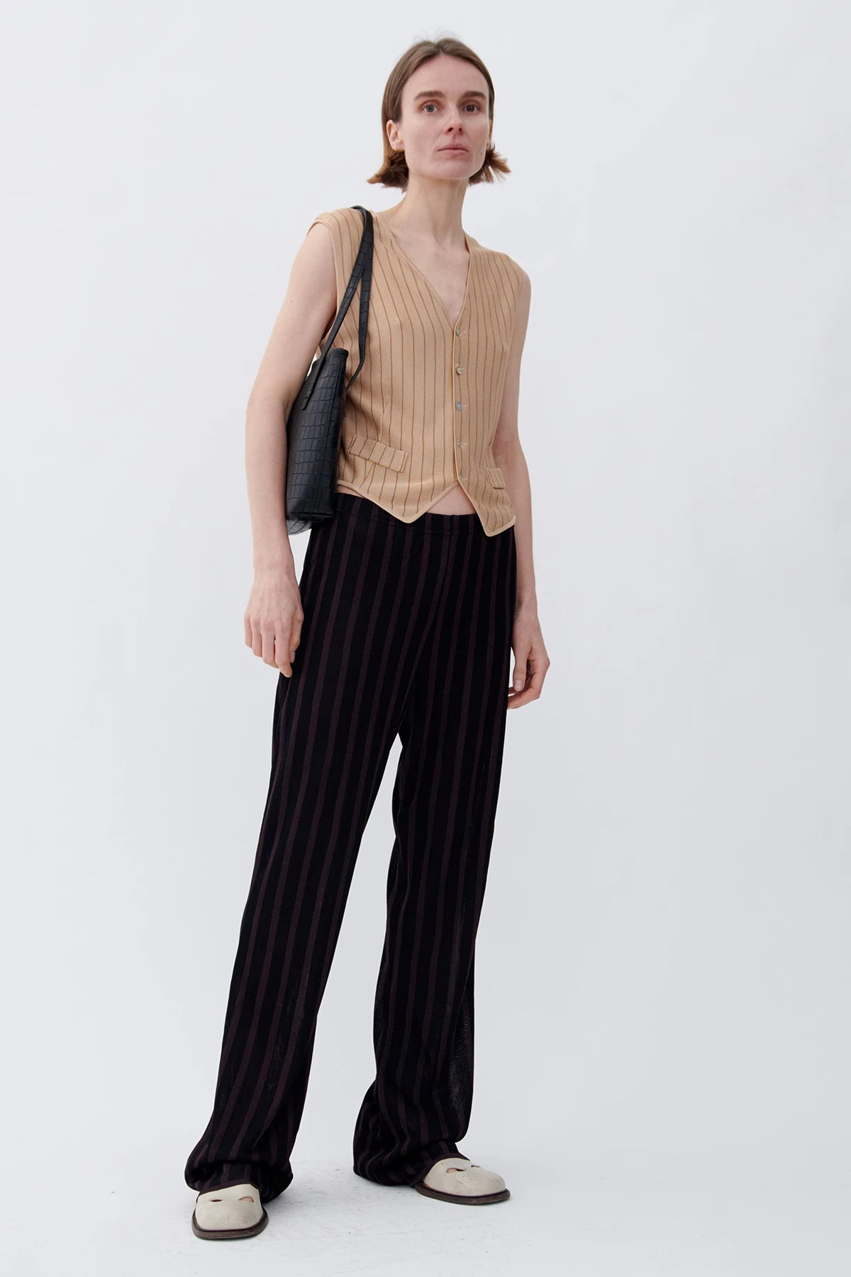 Robin Knitted Gilet Gessato Crema and Caramello