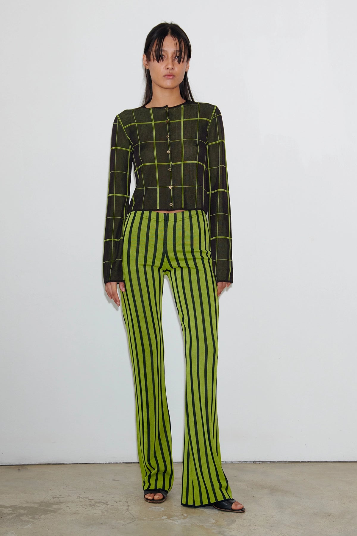 Bronski Knitted Cardigan Tartan Nero and Lime