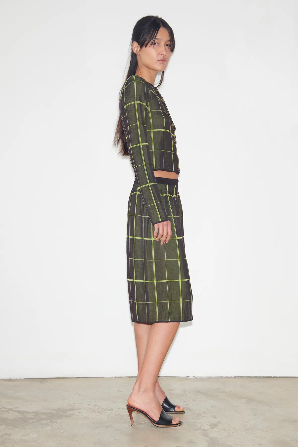 Cara Knitted Skirt Tartan Nero and Lime