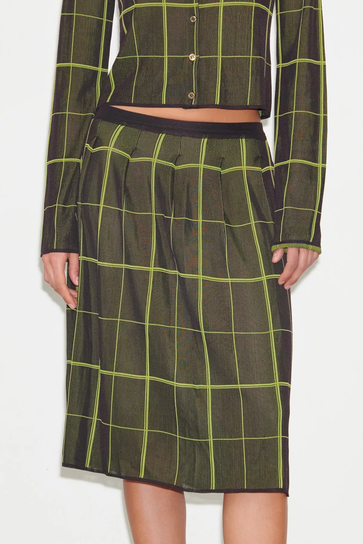 Cara Knitted Skirt Tartan Nero and Lime