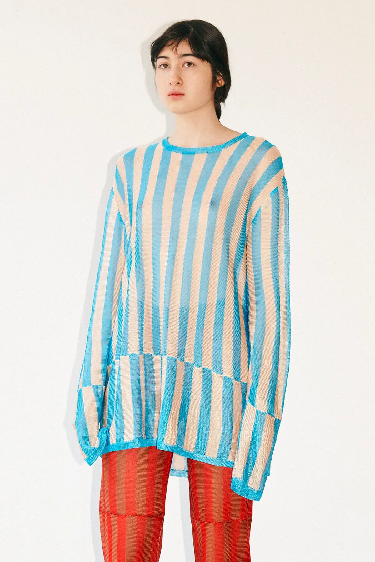 Corto Knitted Top Striped Celeste and Panna
