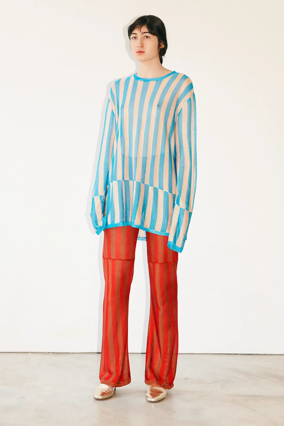 Corto Knitted Top Striped Celeste and Panna