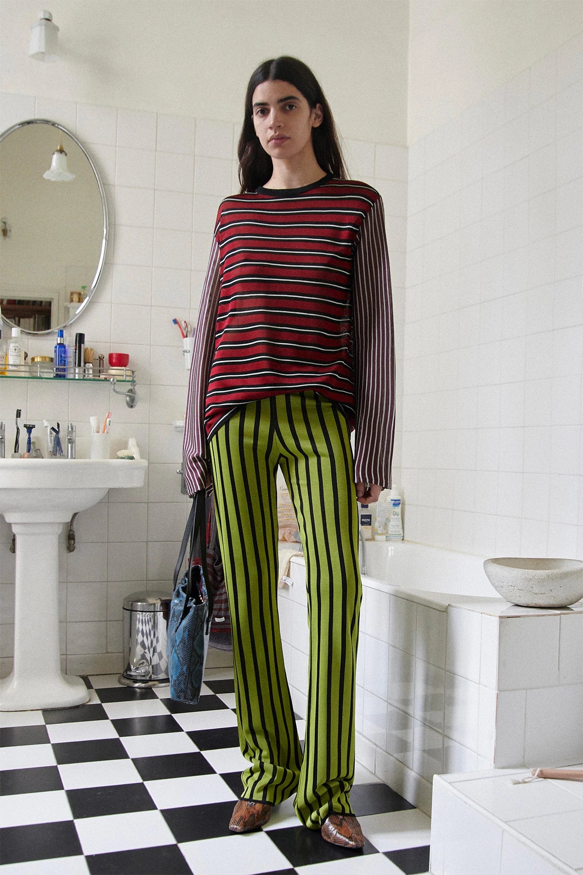 Deda Knitted Pants Striped Nero and Lime