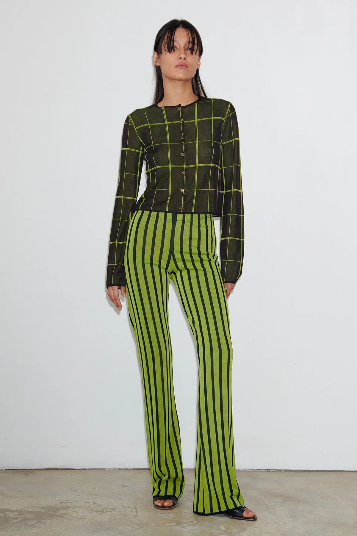 Deda Knitted Pants Striped Nero and Lime
