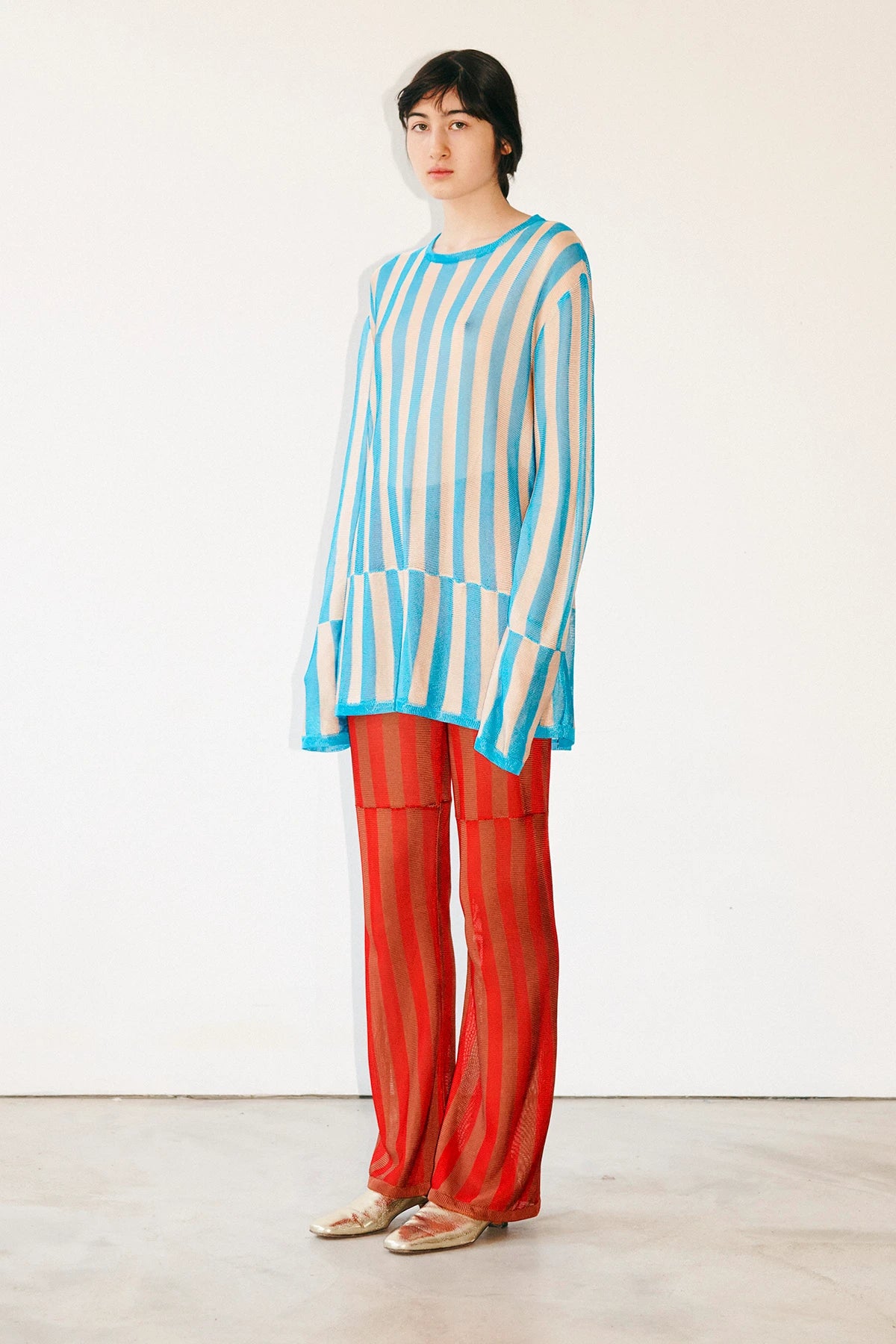 Gianni Knitted Pants Striped Rosso and Marrone