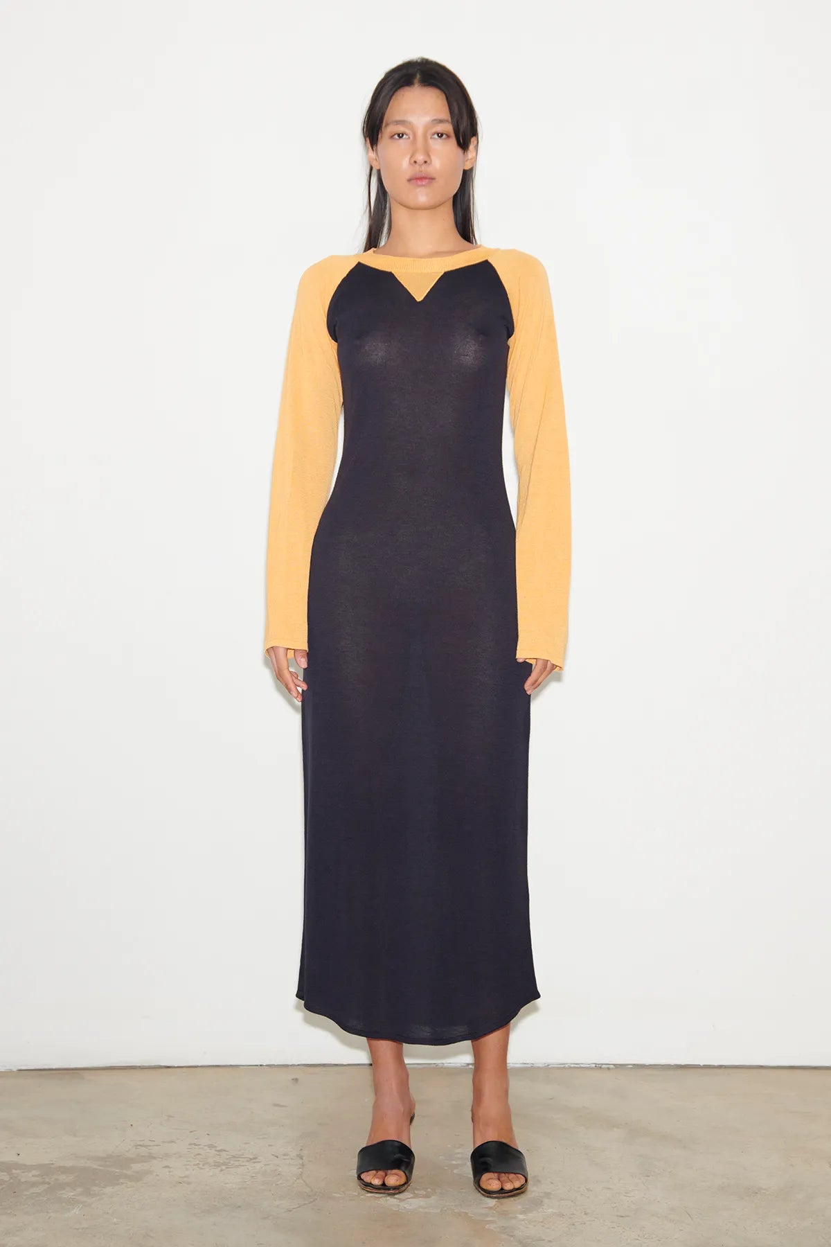 Mabel Knitted Dress Navy and Zafferano