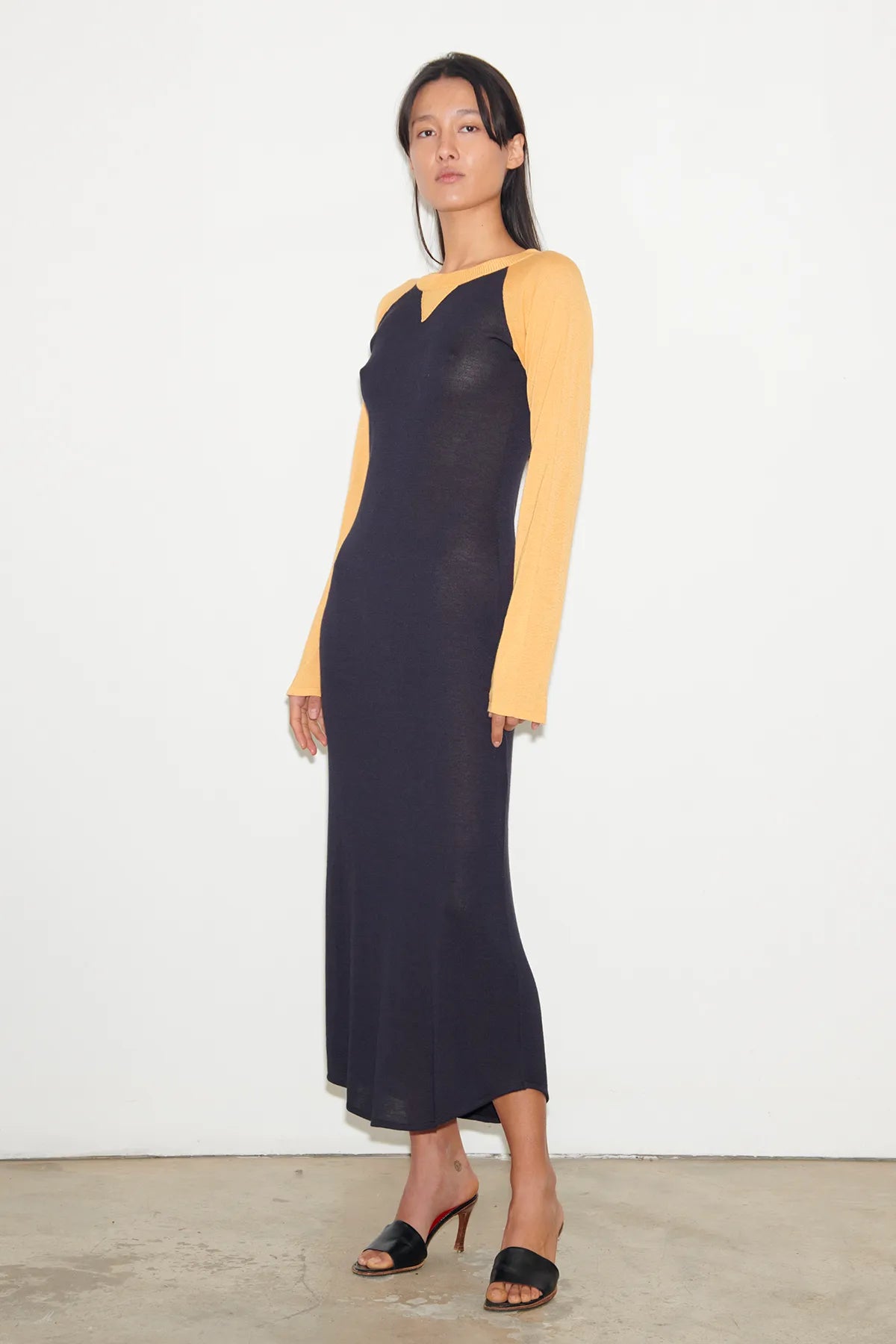Mabel Knitted Dress Navy and Zafferano