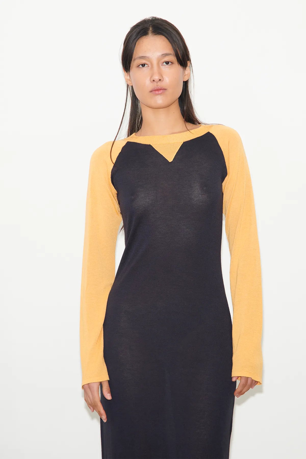 Mabel Knitted Dress Navy and Zafferano