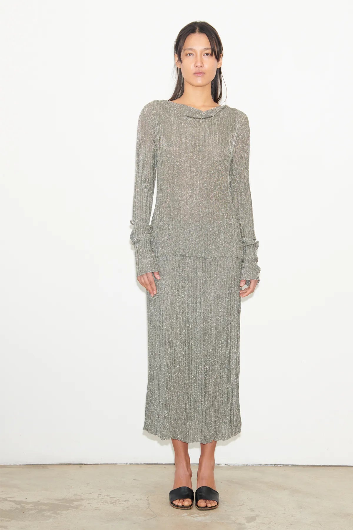 Mirta Knitted Skirt Metallico Argento Antico