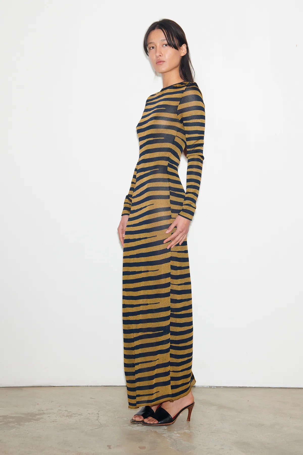 Momo Knitted Long Dress Striped Oliva and Navy