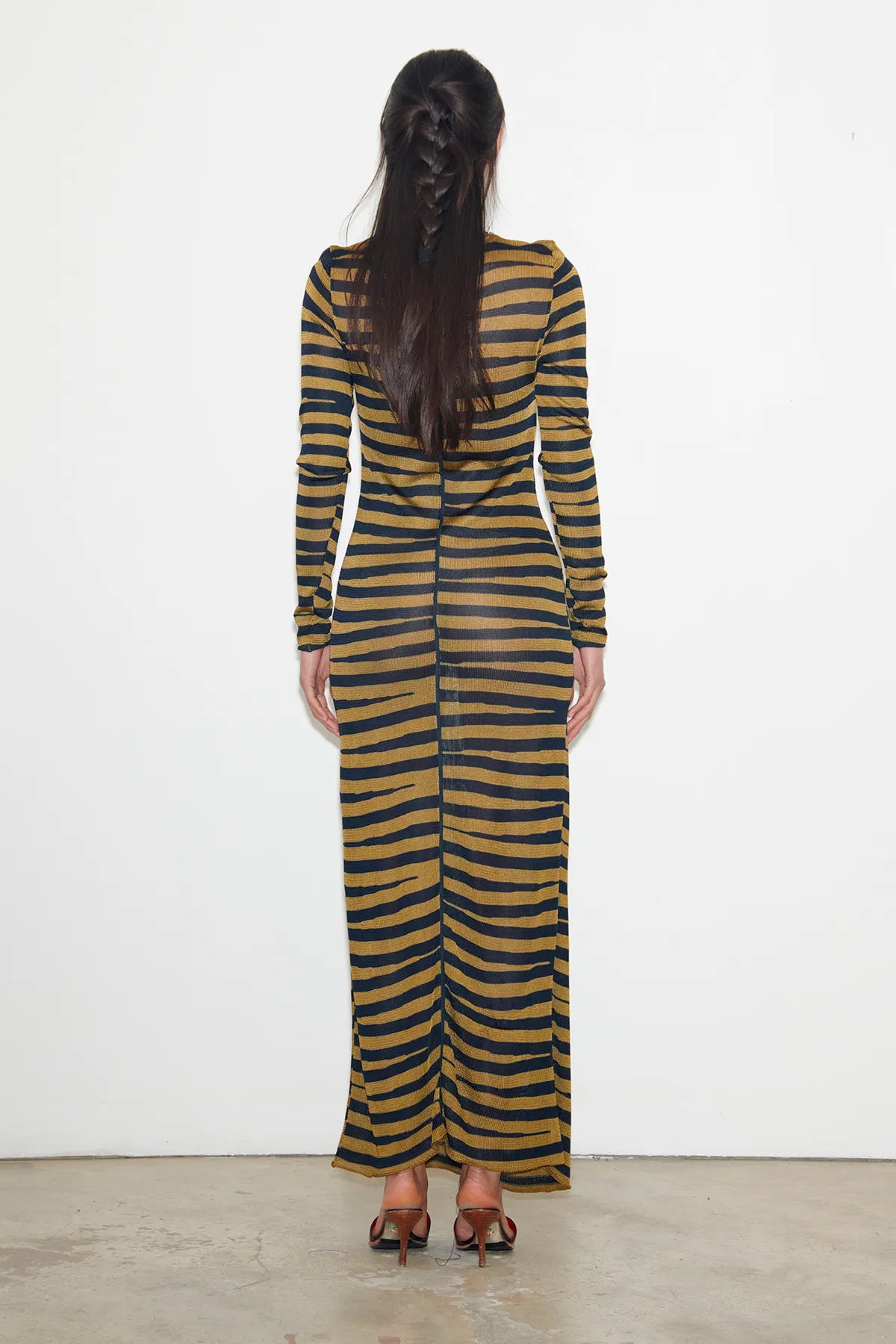 Momo Knitted Long Dress Striped Oliva and Navy