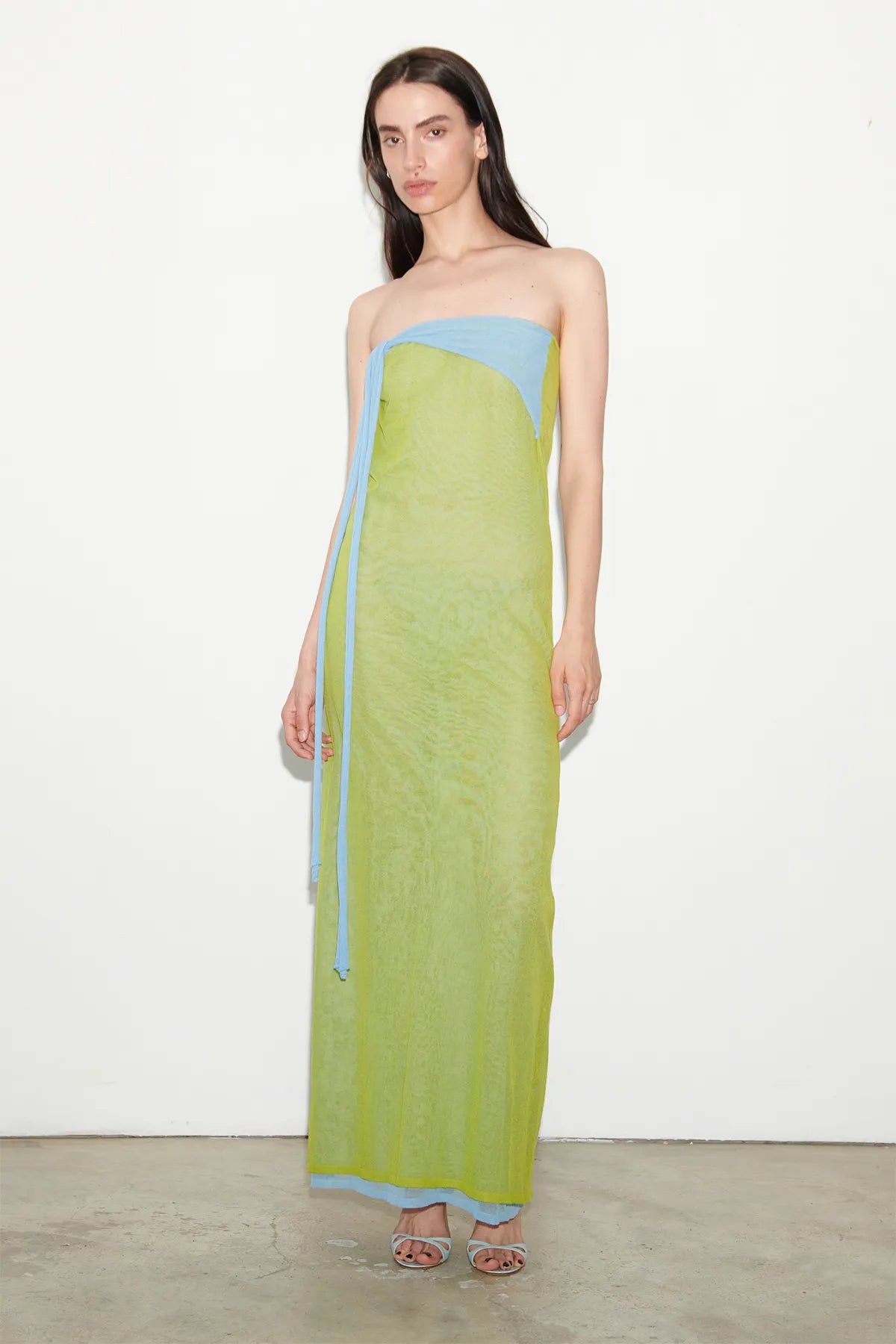 Ondine Knitted Dress Lime and Celeste