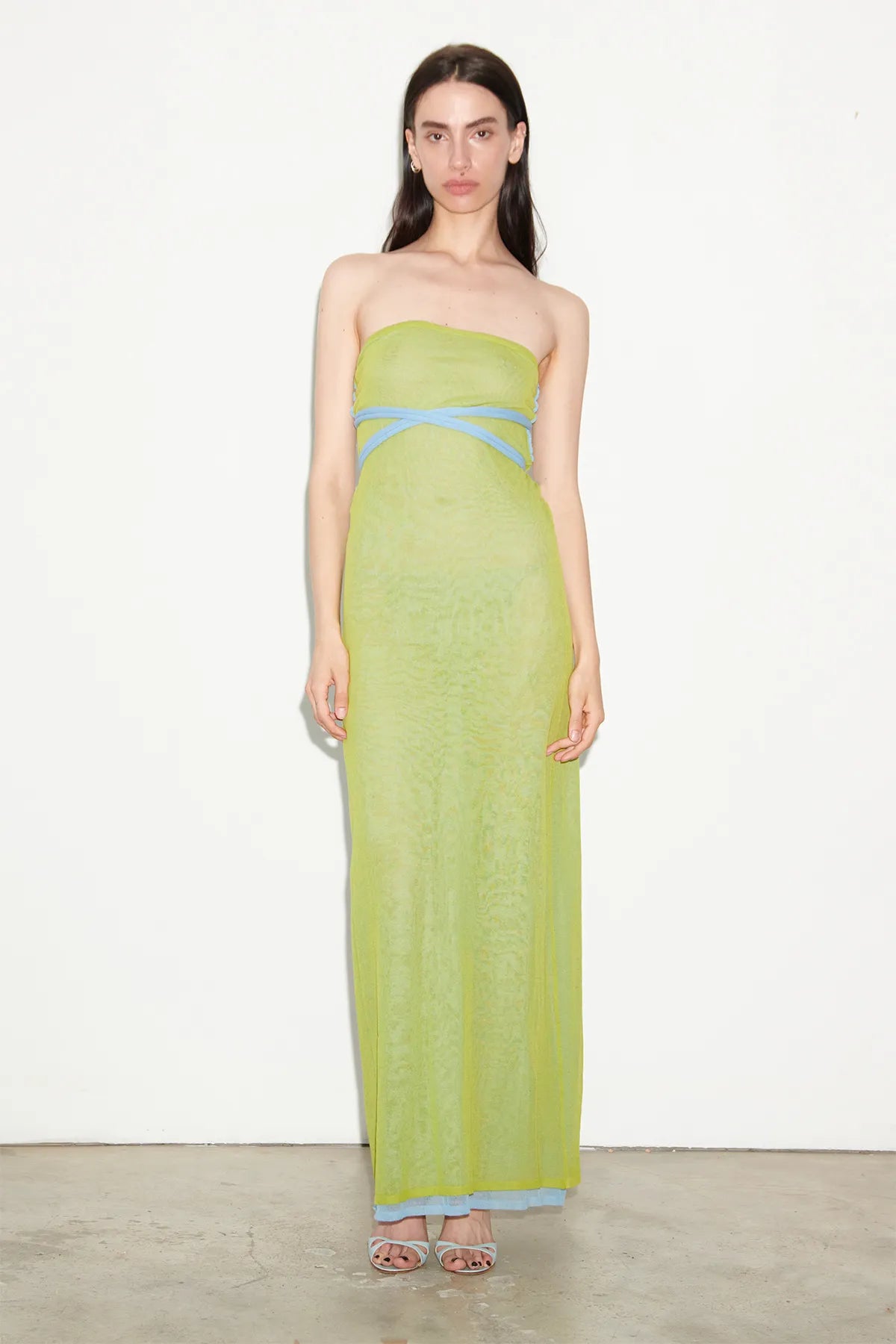 Ondine Knitted Dress Lime and Celeste