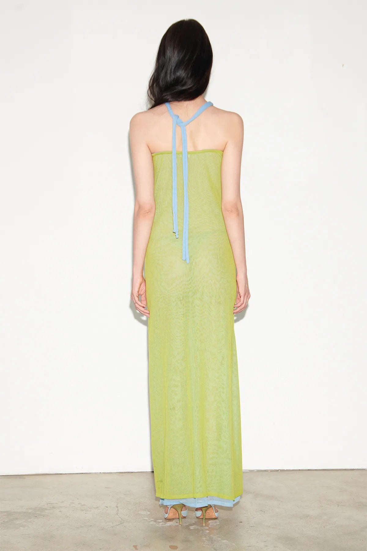 Ondine Knitted Dress Lime and Celeste