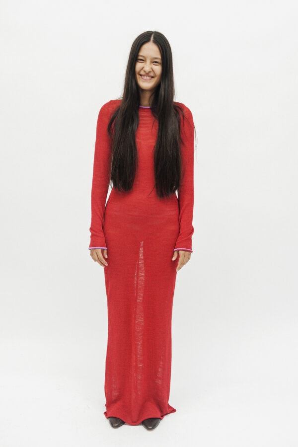 red knitted dress