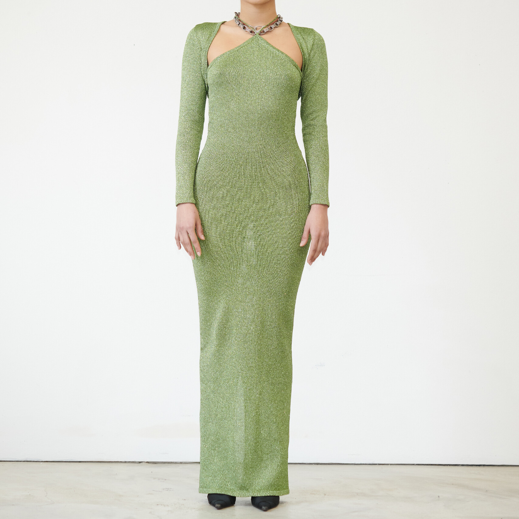 TL180 THE YELLOW WOLRD KNITWEAR LANA DRESS VERDE MELA 01
