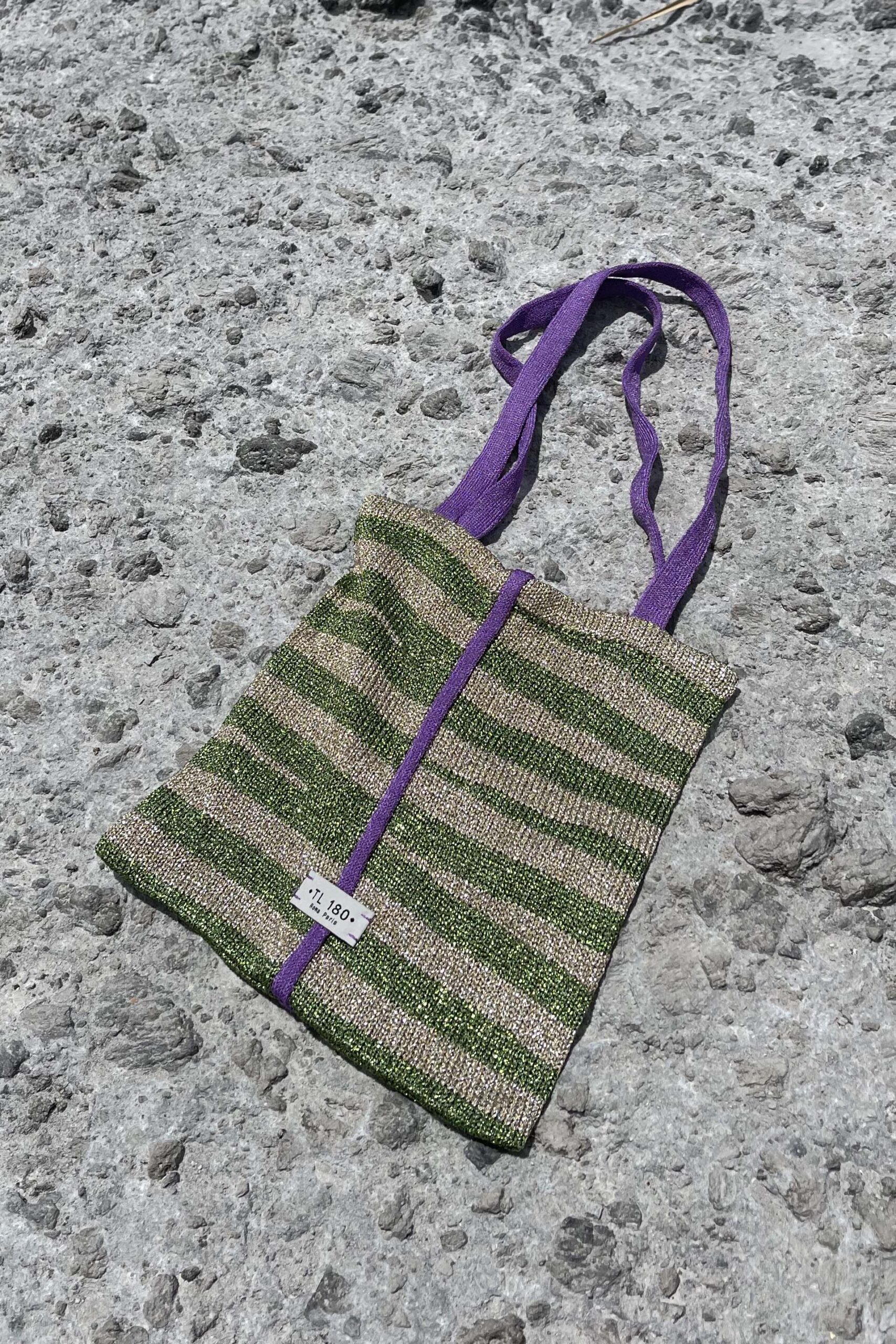 TL180 HANDBAG LOLA MOMO KNITTED BAG LUREX VERDE ORO AND VIOLA 02