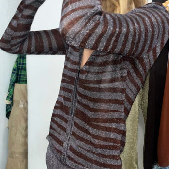 TL180 KNITWEAR LIA CARDIGAN METAL ZEBRATO LILLA GRIGIO AND MARRONE 01