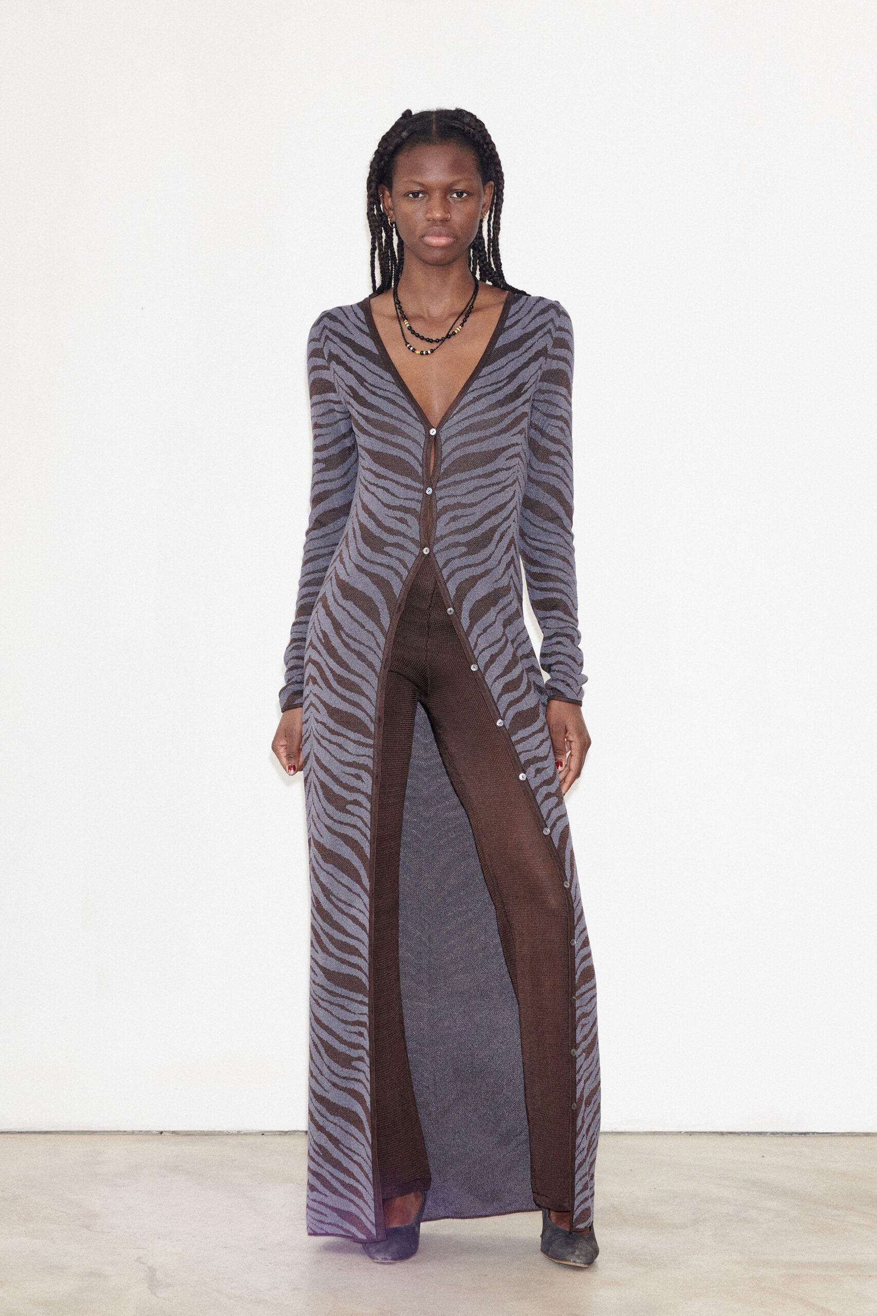 Gwyneth Long Cardigan Devore Fumo and Cioccolato TL 180