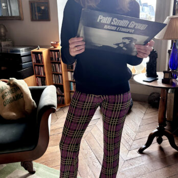 TL180 KNITWEAR OLIVER PANTS TARTAN VIOLA AND RUGGINE 01