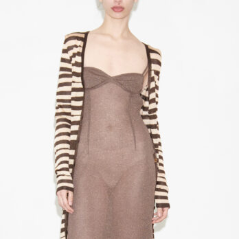 TL180 knitwear Momo Knitted Cardigan Lungo Panna and Cioccolato 01