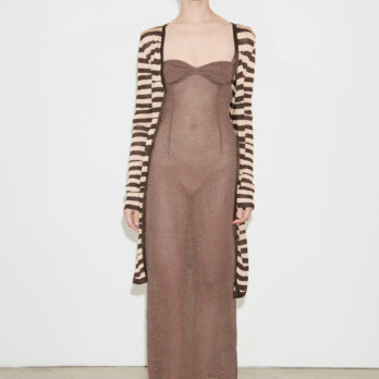 TL180 knitwear Momo Knitted Cardigan Lungo Panna and Cioccolato 02