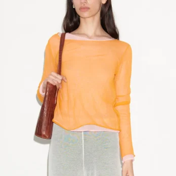 TL180 Knitwear Tia Double Layer Knitted Top Rosa and Arancio 01