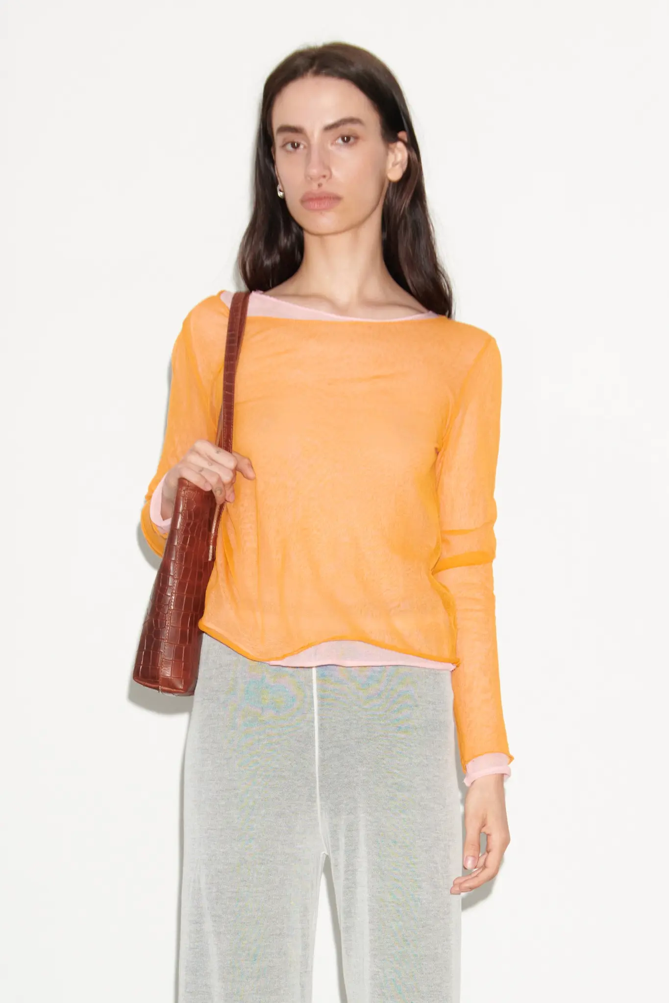 TL180 Knitwear Tia Double Layer Knitted Top Rosa and Arancio 01