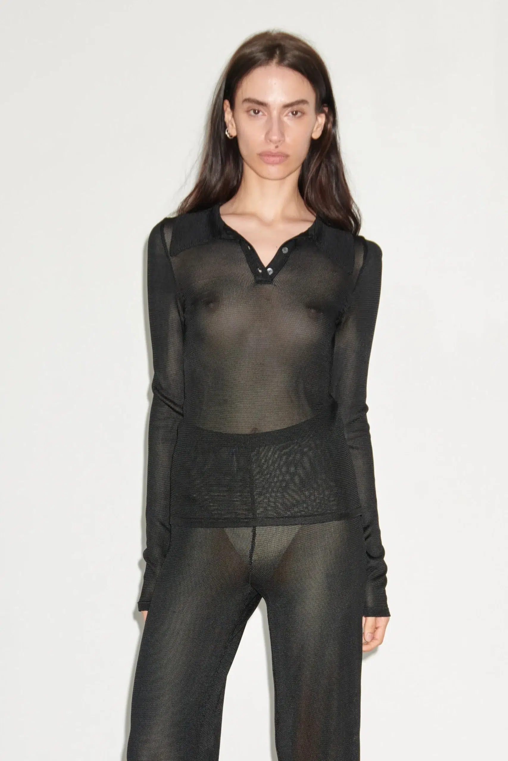 TL180 Knitwear Polo knitted top nero 01
